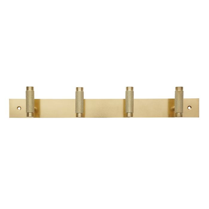 Adoored 4 Hook Brass Knurled Deco Hook Rack