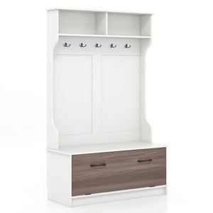 Costway 160cm Coat Clothes Rack Wardrobe Coat Stand W/hooks Storage Organizer White