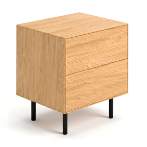 MIUZ Modern 2 Drawer Bedside Table, Solid Oak Veneer, Bedroom Nightstand