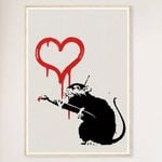 Galrie Banksy Love Rat Art Print Iconic 2004 Urban Masterpiece, Wood Frame, 50 x 70cm (20 x 28inch)