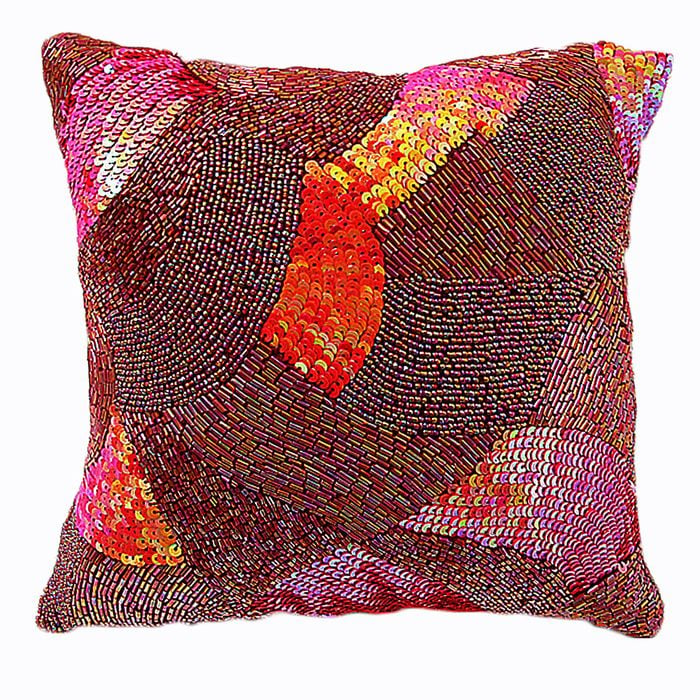 MoonRock Beaded Filled Cushion - Burgundy 30cm x 30cm
