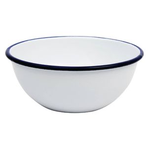 Olympia Enamel Pudding Bowls White And Blue Retro Style 155mm Pack Of 6