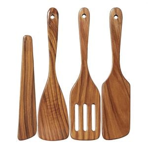 Catzon Wooden Cooking Utensils Set Of 4 Teak Spatulas For Kitchen Use