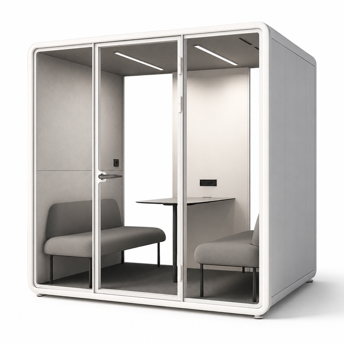 Focuspod Meet Acoustic Meeting Pod — 4 Person Large Soundproof Meeting Room (white)