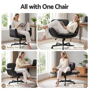 Homfurn Criss Cross Chair – Ergonomic Pu Leather Desk Chair, Adjustable Armrests, Swivel, For Home Office Makeup, Black