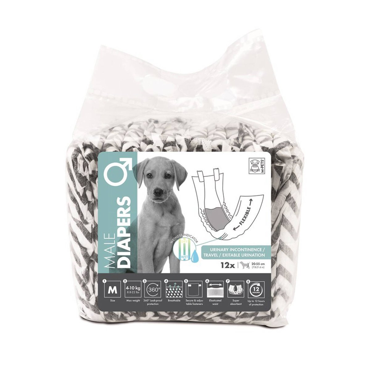 12pc M Pets Male Dog Puppy Pet Diapers Breathable Medium w Witness Indicator Bunnings Australia