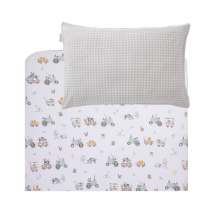 Living Textiles Organic Port-a-cot Fitted Sheet & Pillowcase - Tractor Ride