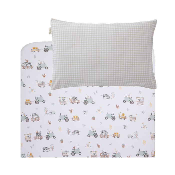 Living Textiles Organic Port-a-cot Fitted Sheet & Pillowcase - Tractor Ride