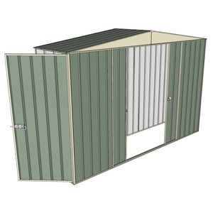 Build-a-Shed 3.0 x 0.8 x 2.3m Double Sliding and Single Hinge Door Narrow Shed - Green