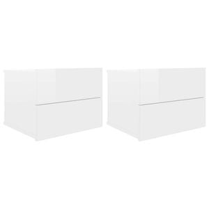 vidaXL 2x Bedside Cabinets High Gloss White Engineered Wood Home Organiser