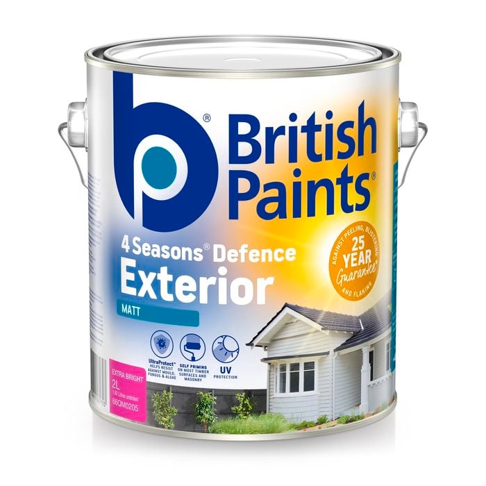 British Paints 4 Seasons Matt Extra Bright Base Exterior Paint - 2L
