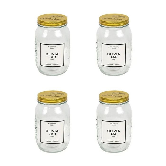 4x Olivia High-quality Secure Versitle Reusable Glass Preserving Jar - 1000ml