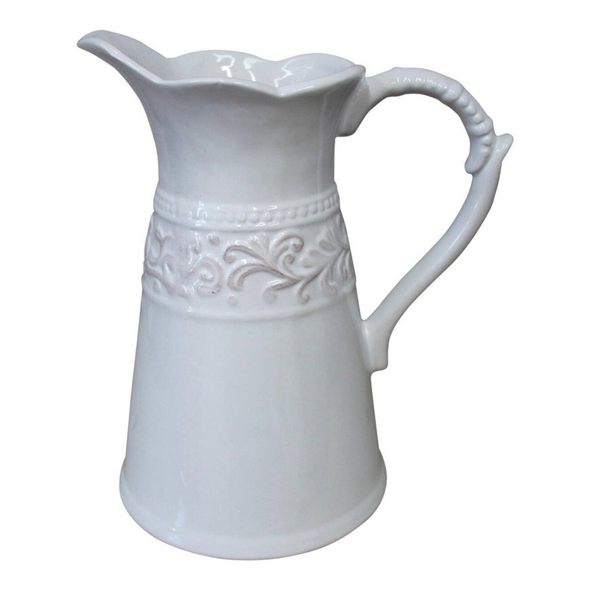 LVD Tall Ornate Ceramic 22.5cm Jug Pitcher Decorative Container - White ...
