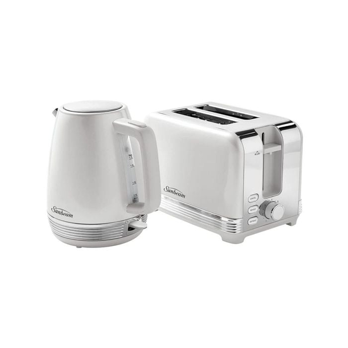Sunbeam Kettle and Toaster White & Polished Stainless Steel