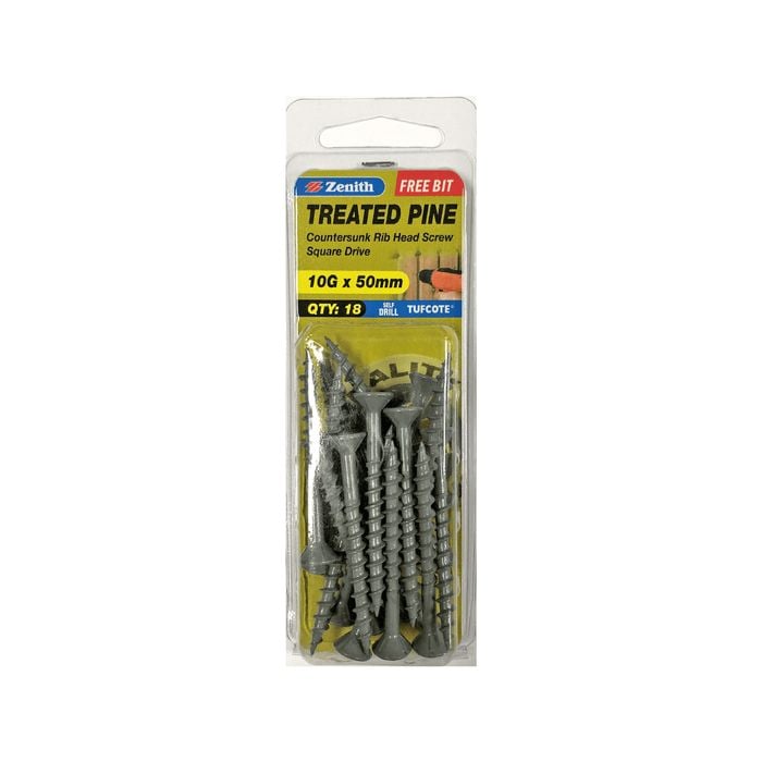 Zenith 10G x 50mm Tufcote® Square Drive Treated Pine Screw - 18 Pack