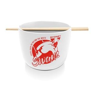 Afl Noodle Bowl With Chopsticks - Sydney Swans - Ceramic - 490ml Capacity