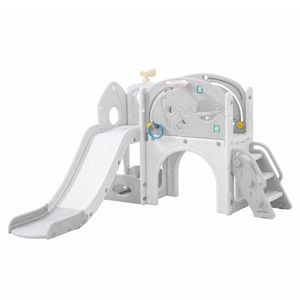 9 in 1 L-Shaped Toddler Slide Indoor Baby Slide Kids Playset Outdoor Playground Grey