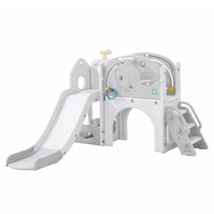 9 in 1 L-Shaped Toddler Slide Indoor Baby Slide Kids Playset Outdoor Playground Grey