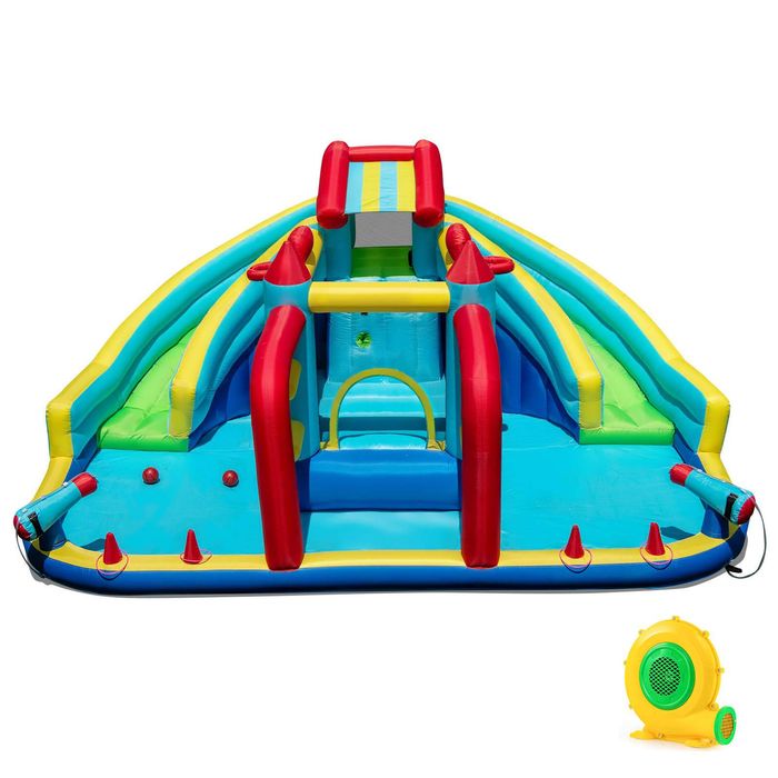 Costway Inflatable Double Water Slide Park w/Obstacle Course 680W Blower