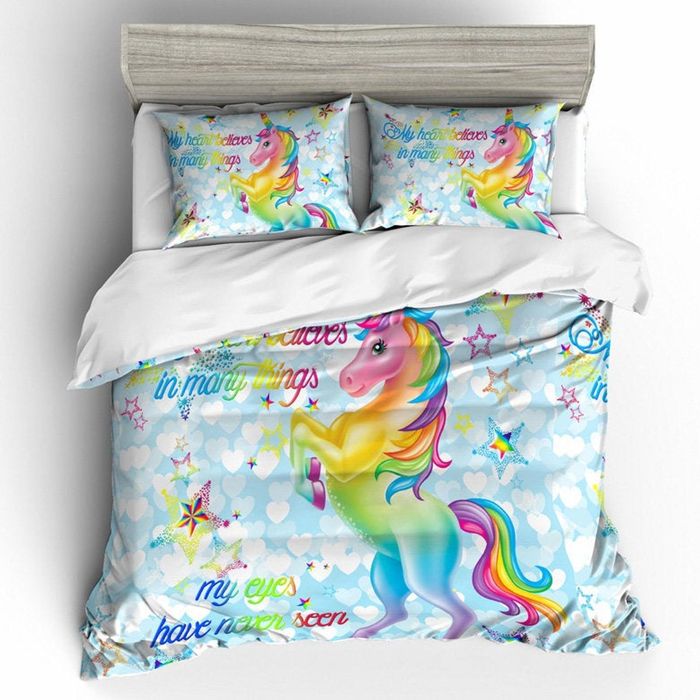 3D Cartoon Kids Rainbow Unicorn Star Bedding Set Quilt Duvet Cover  Pillowcases Personalized  Bedding