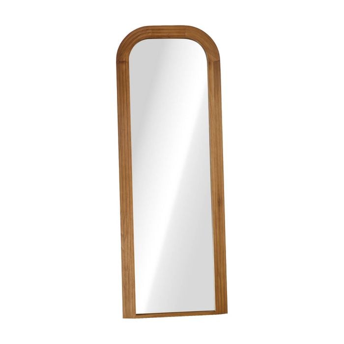 Oikiture Full Length Arch Mirror 165x60cm Walnut Wood Top Rounded Corner Bedroom