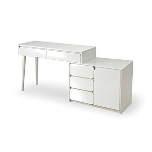 Foret High Gloss White Extendable Dressing Table 5 Drawer Cabinet Storage Desk