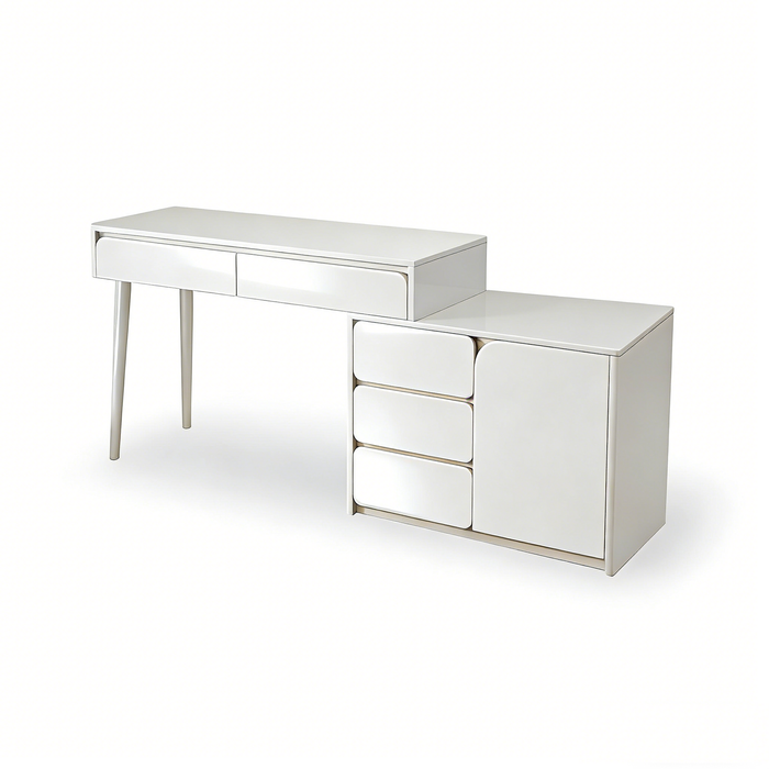 Foret High Gloss White Extendable Dressing Table 5 Drawer Cabinet Storage Desk