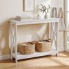 HOMFURN 100cm Narrow Console Table, White X-Frame 2-Tier Entryway Sofa Table