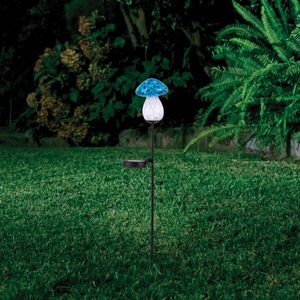 Click H63.5cm Blue Glass Solar Stake Light Mushroom Mixed PDQ