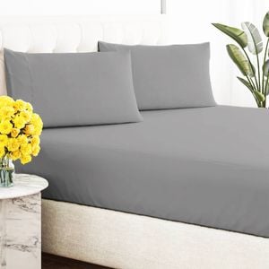 Renee Taylor 300 Thread Count 100% Organic Cotton Fitted And Pillow Case Set Single Steel Grey