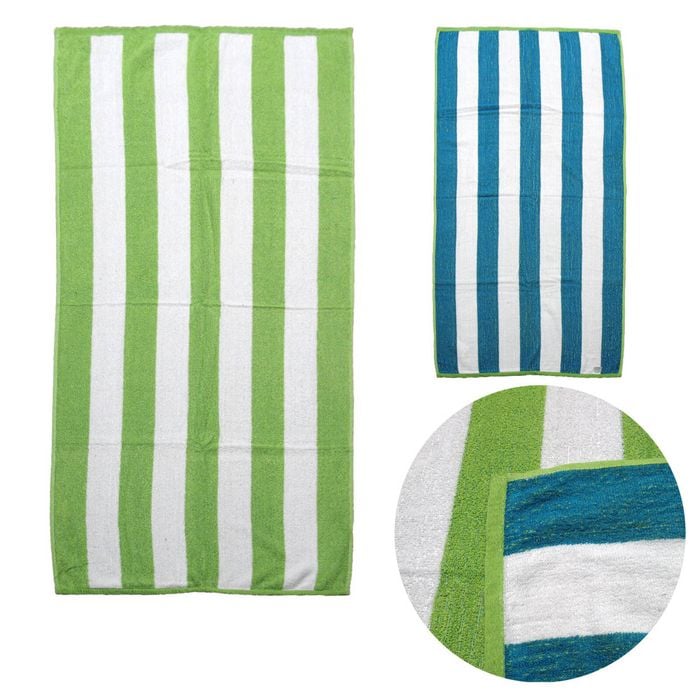 Bloomington 400GSM Set of 2 Reversible Cabana Striped Towels 76 x 152 cm Lime/Blue