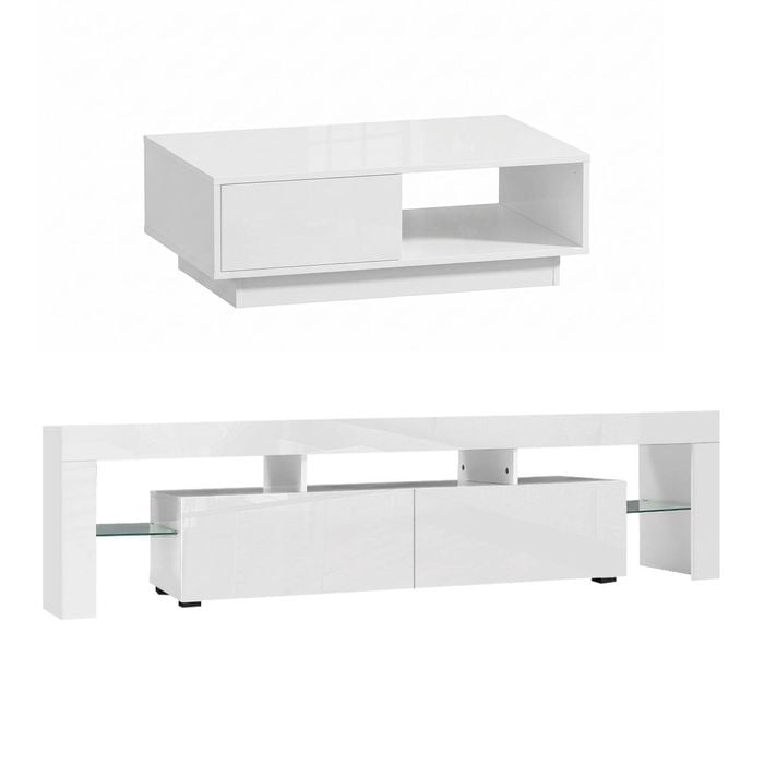 Artiss Led Tv Unit & Coffee Table Set Storage Cabinet White