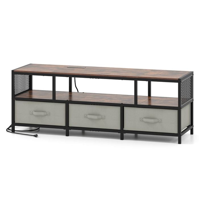Costway 3-tier Tv Stand For Tvs Up To 65” Entertain Center Brown