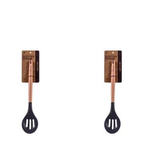 2pcs Beechwood & Silicone Slotted Spoon Charcoal
