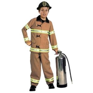 Kids Firefighter Halloween Costume Fireman Dress Up Outfit with Hat and Reflective Stripes Red Colour, Large