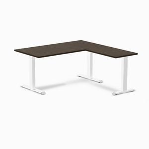 Desky Fixed Height Dark Bamboo L-shape Office Desk 1500x1550mm White Frame
