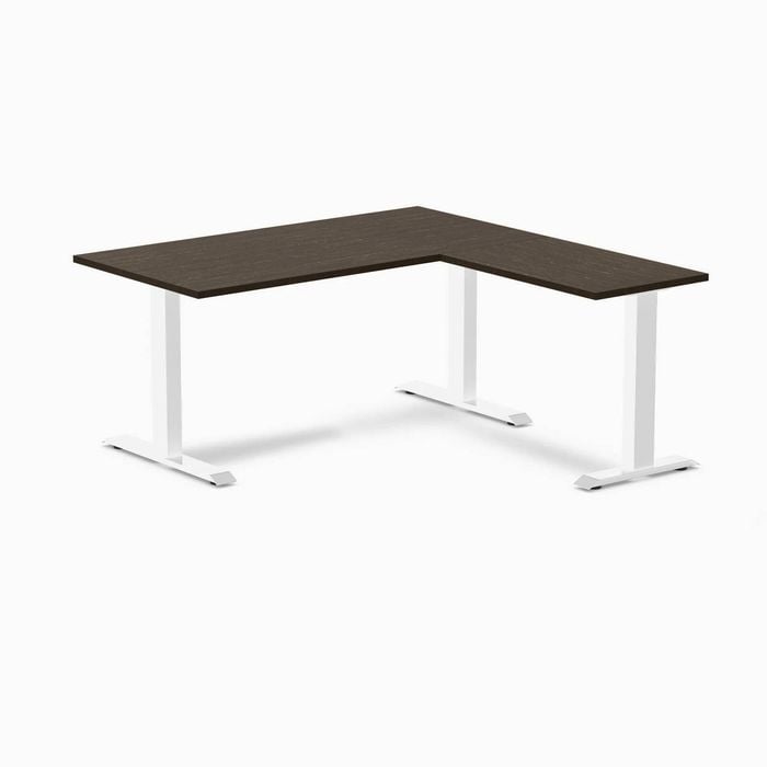 Desky Fixed Height Dark Bamboo L-shape Office Desk 1500x1550mm White Frame