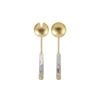2pc Tempa Modern Bee Marble-Look Salad Servers Set Metallic Gold/White