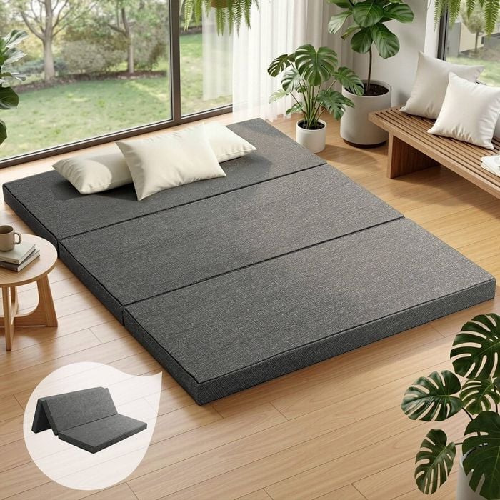 Giselle Folding Mattress 10cm Queen Foldable Foam Grey Bed Mat