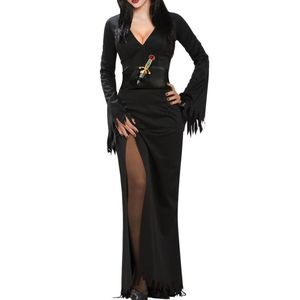 Elvira Costume Long Dress With Belt Adult Halloween Fancy Dress Black