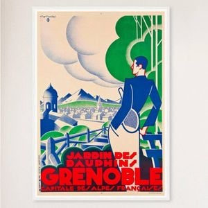 Galrie Stunning Grenoble Vintage Travel Poster French Alps Charm Artwork Décor, White Frame, A3 30 x 42cm (12 x 16inch)