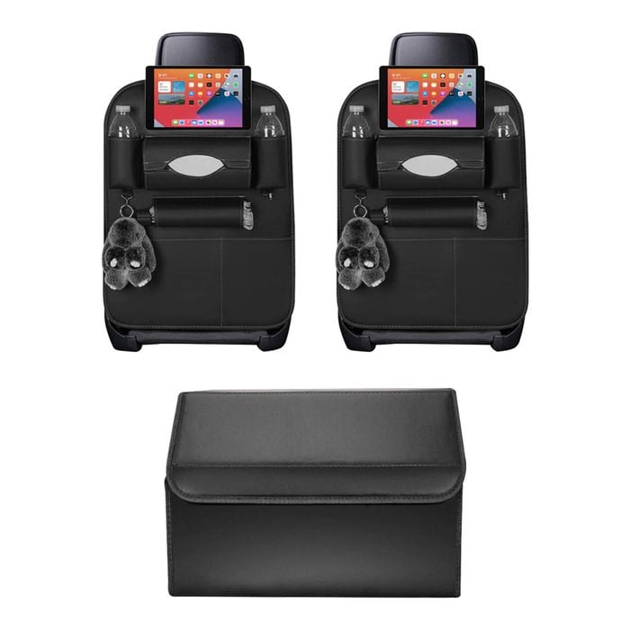 SOGA Car Bundle – 2 Back Seat Storage Bag & Black Collapsible Trunk Cargo Organizer
