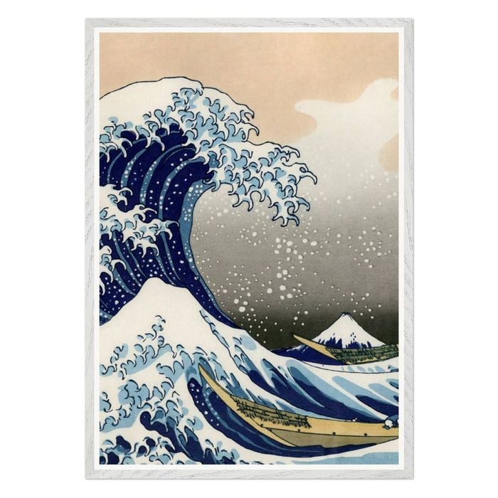 Galrie Katsushika Hokusai's The Great Wave Off Kanagawa - Iconic Ukiyo-e Art Print, White Frame, A2 42 x 60cm (16 x 24inch)