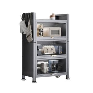 TASTE RELAX SPACE 4-Tier Sideboard Cabinet with Ripple Glass & Adjustable Shelves ¨C 70cm Wide