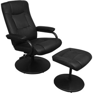 vidaXL Black Armchair Footrest Stool Recliner Seat Chair Lounge PU Leather TV