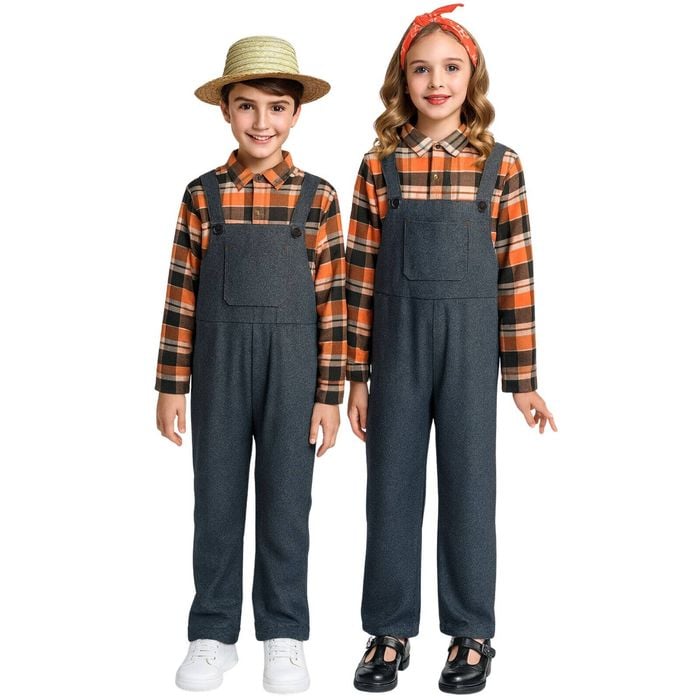 Kids Farmer Halloween Party Costume Childrens Overalls And Shirt Cosplay Outfit 6-9 Years 110-130cm Height