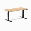 Desky Dual Sublime Teak Scalloped Melamine Sit Stand Desk 150x75cm Matte Black Frame Leg
