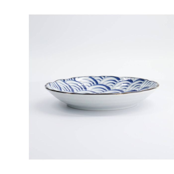 Tokyo Design Plate Porcelain Blue Wave Pattern Microwave Dishwasher Safe 22cm
