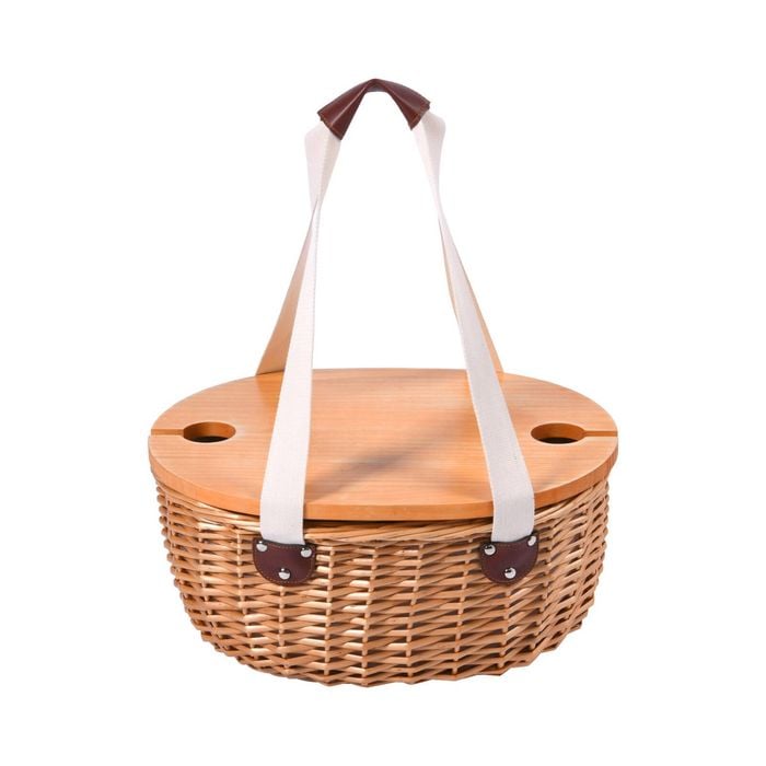 Vibes McLaren Vale 2 Person Oval Insulated Wicker Basket with table – Natural & Cream