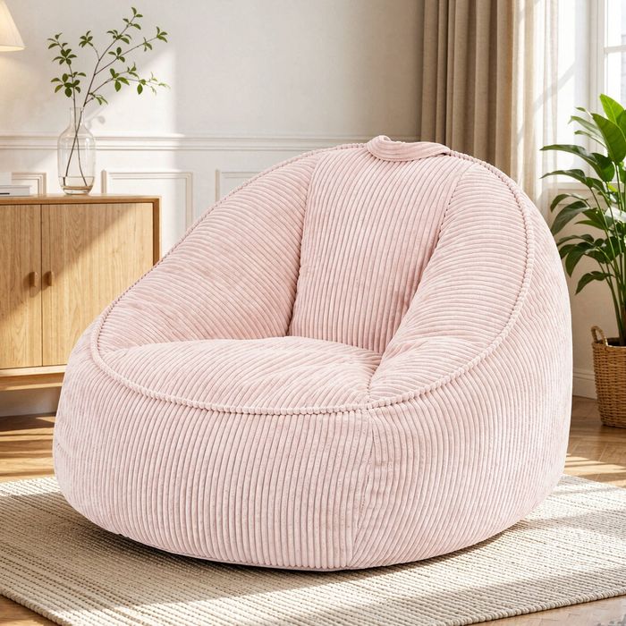 Ufurniture Bean Bag Chair With Backrest 90*92cm Corduroy Sofa With Handle High-resilience Stuffed Floor Sofa Lounger Pink